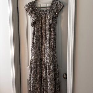 Free People Cream Maxi Dress with Brown Floral Print